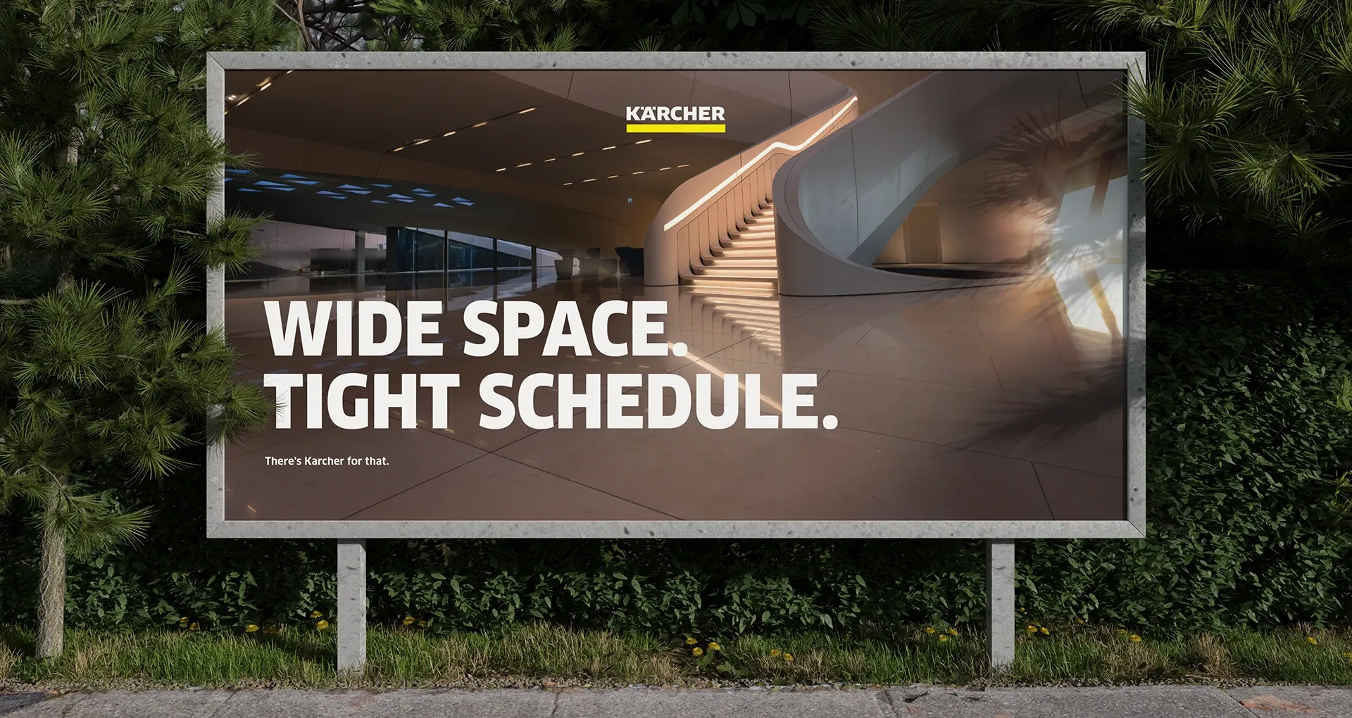 Großenflächenplakat mit der Headline Wide Space. Tight Schedule.